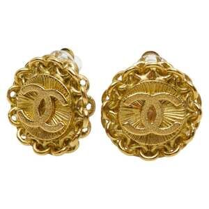 Chanel Vintage Coco Mark Earrings, Gold Plated, Women's CHANEL